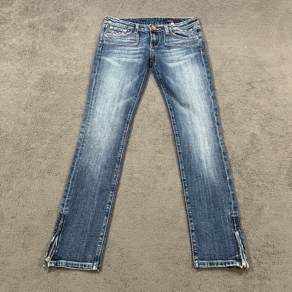 Vigoss Medium Wash Blue Straight Ankle Zip Mid Rise Denim Jeans Womens Sz 27 3/4